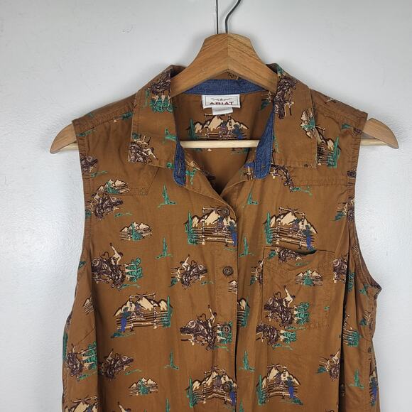 ARIAT Cowgirl Sleeveless Button Up Collared Western Top | Large - Picture 3 of 12